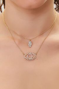 GOLD/CLEAR Hamsa Hand Pendant Layered Necklace, image 1