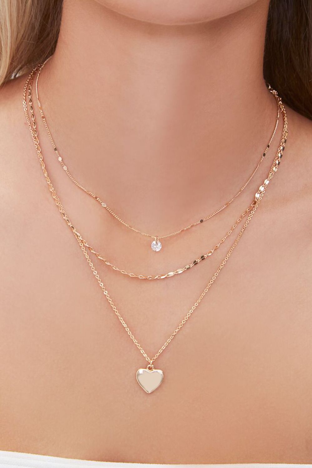 GOLD Heart Charm Layered Necklace, image 1