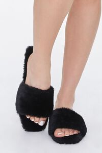 BLACK Faux Fur Open-Toe Slippers, image 4