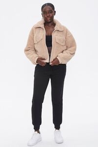 TAUPE Faux Shearling Zip-Up Jacket, image 4