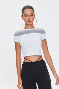 WHITE/HEATHER GREY Cropped Colorblock Tee, image 1