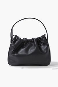 BLACK Faux Leather Ruched Shoulder Bag, image 5