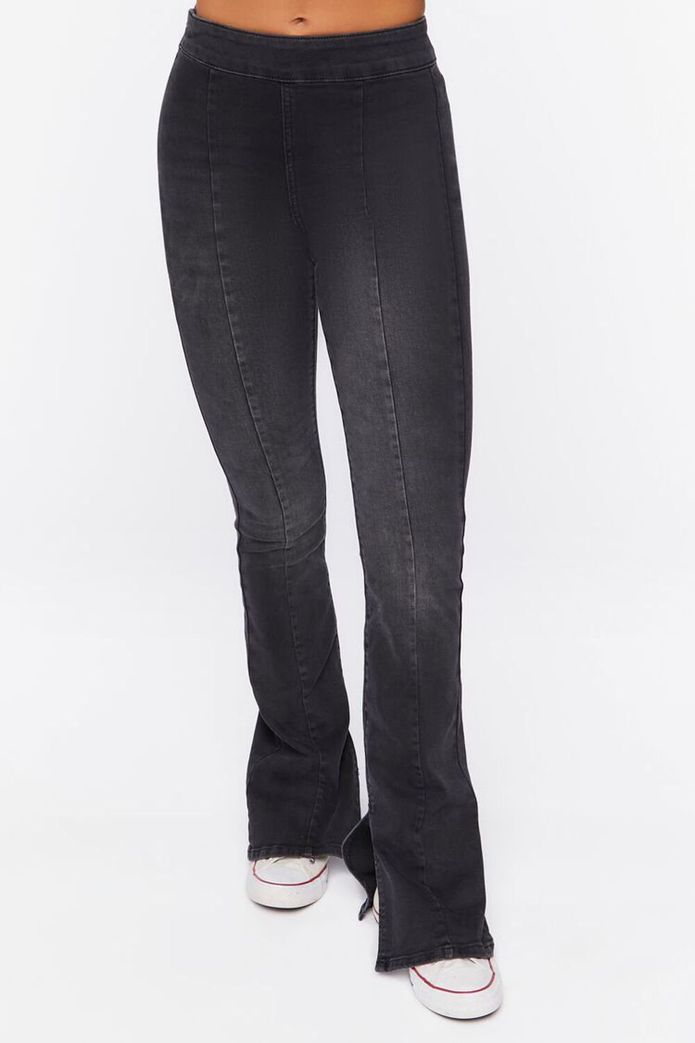 BLACK High-Rise Bootleg Split-Hem Jeans, image 1
