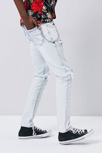 LIGHT DENIM/SILVER Distressed Bleach Wash Skinny Jeans, image 3