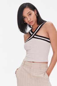 TAUPE/BLACK Sweater-Knit Halter Top, image 1