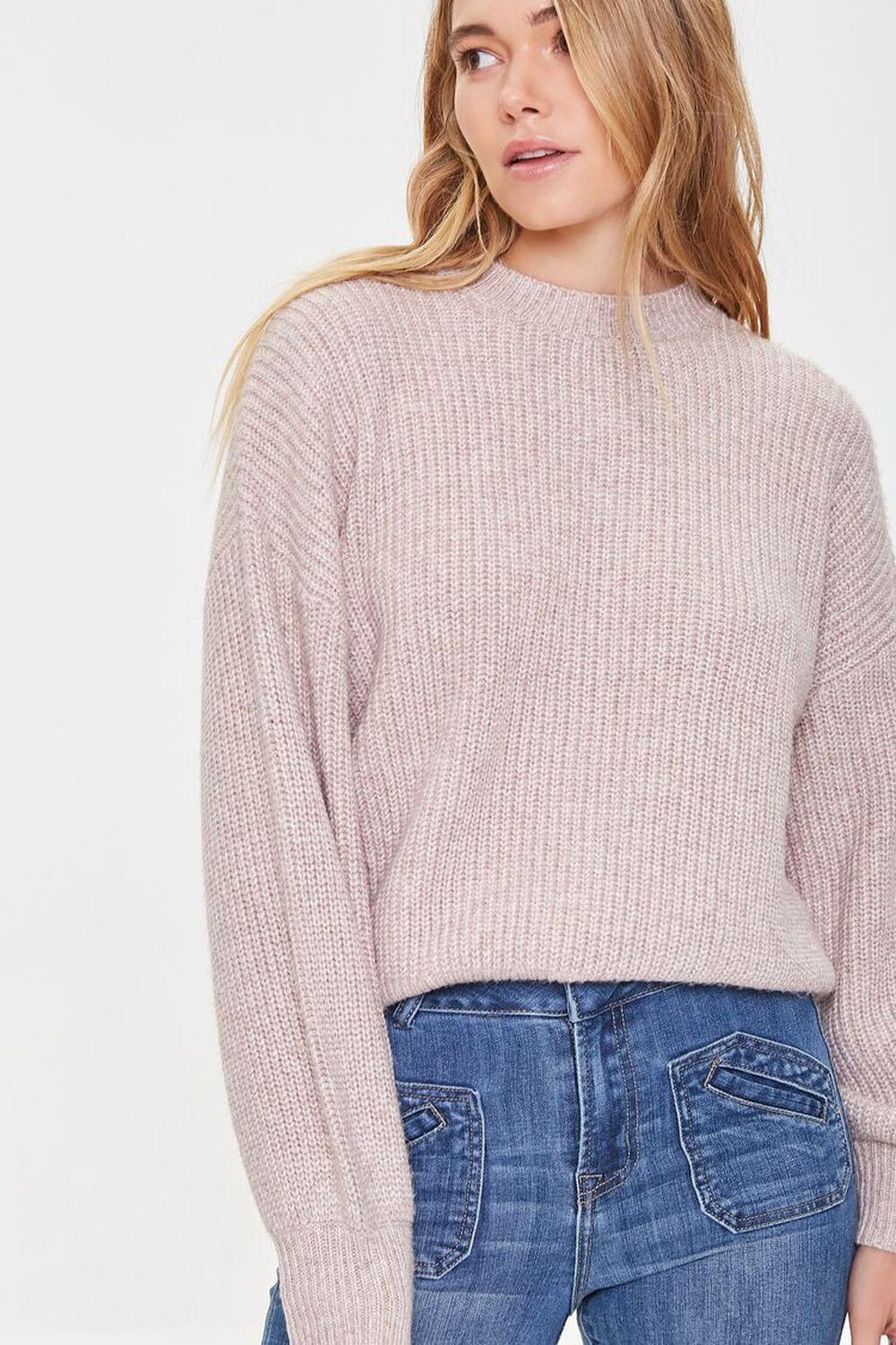 Purl Knit Drop-Sleeve Sweater