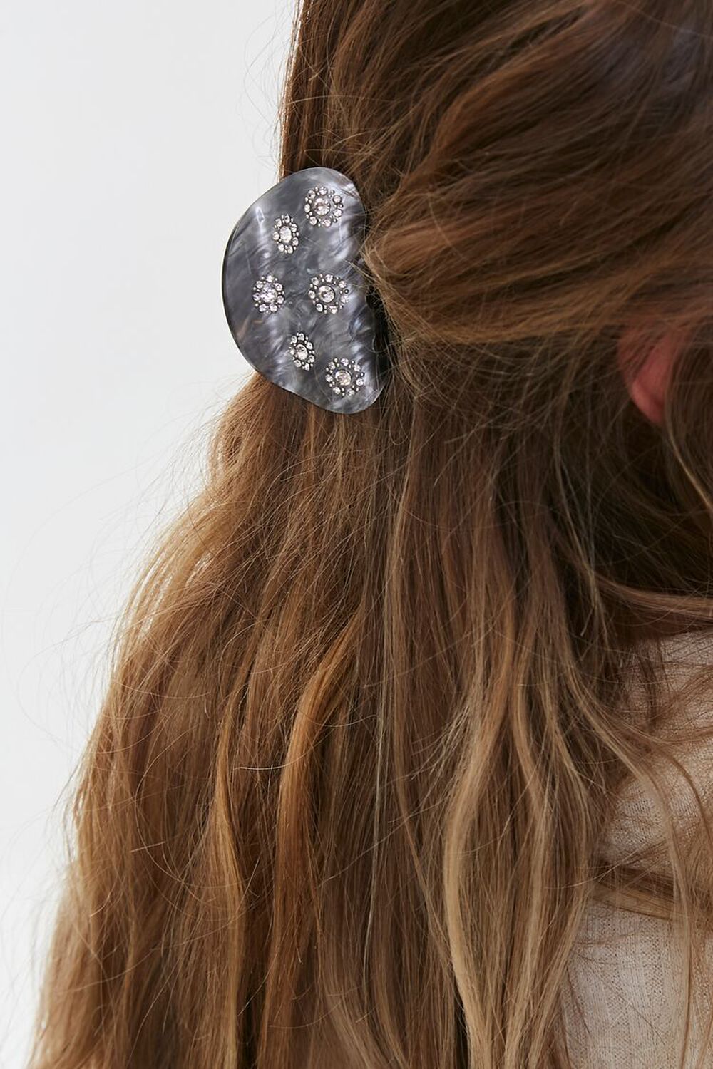 GREY Floral Rhinestone Hair Claw Clip, image 1
