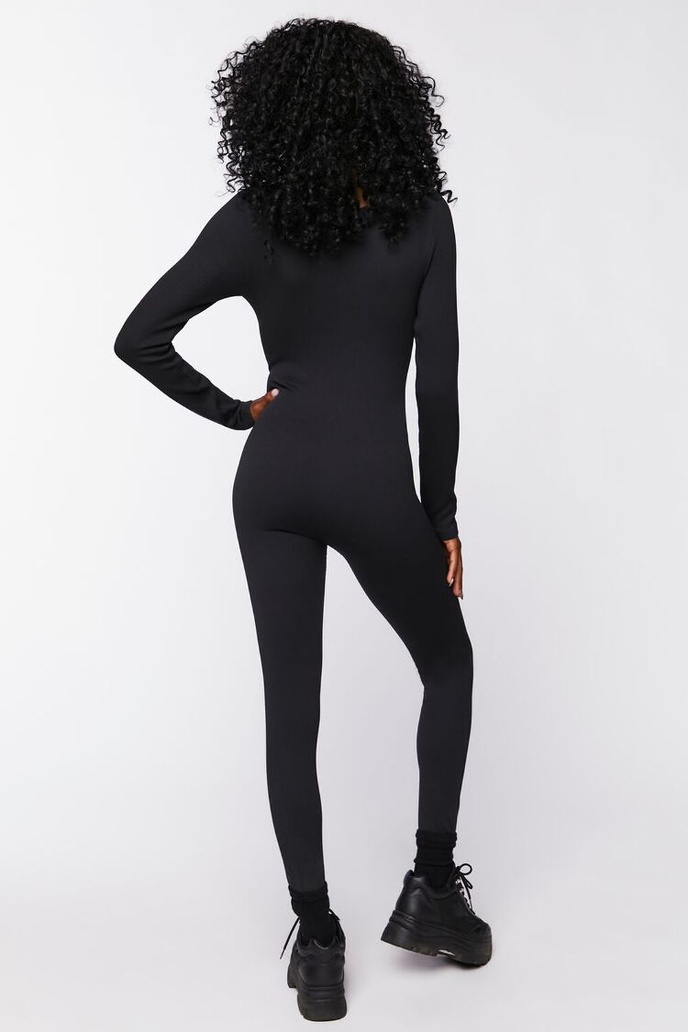 BLACK Seamless Ribbed Jumpsuit, image 3