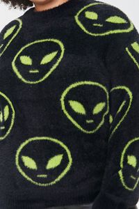 BLACK/GREEN Plus Size Fuzzy Knit Alien Sweater, image 5