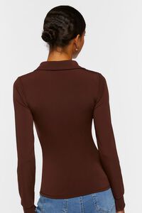 BROWN V-Neck Shirred Long-Sleeve Shirt, image 3