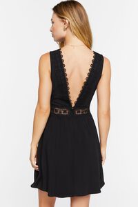BLACK Plunging Lace-Trim Mini Dress, image 3