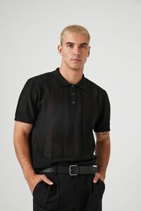 BLACK Ribbed Textured Polo Shirt, image 1