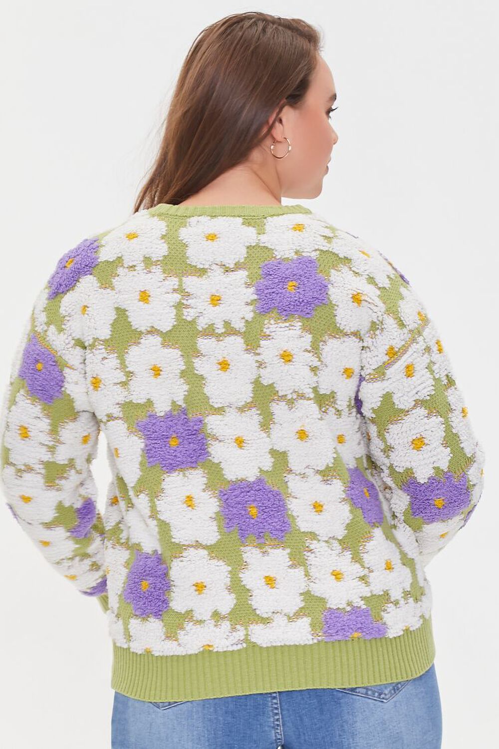 AVOCADO/MULTI Plus Size Textured Floral Sweater, image 3