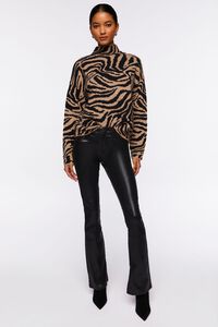 BLACK/TAN Zebra Print Mock Neck Sweater, image 4