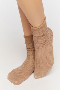 TAN Pointelle Knit Crew Socks, image 2