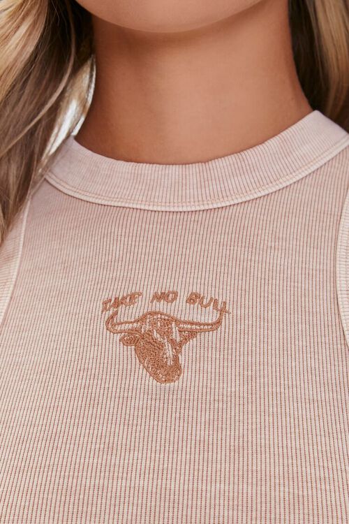 TAUPE/MULTI Bull Embroidered Graphic Crop Top, image 5