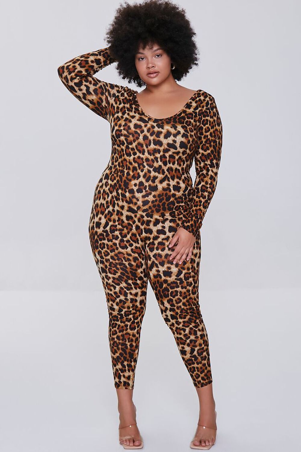BROWN/MULTI Plus Size Leopard Print Jumpsuit, image 1