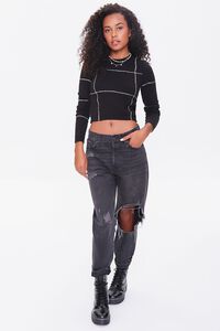 BLACK/YELLOW Cropped Grid Sweater, image 4