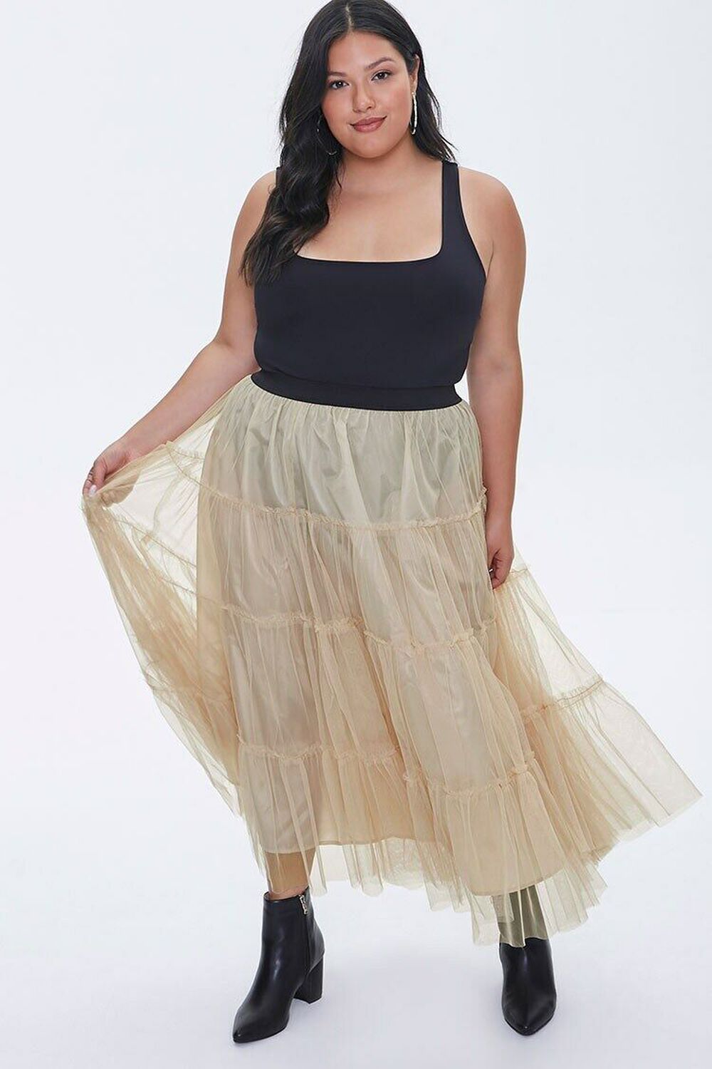 Plus Size Ruffle Mesh Maxi Skirt, image 1