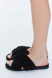 BLACK Plush Open-Toe Crisscross Slippers, image 2