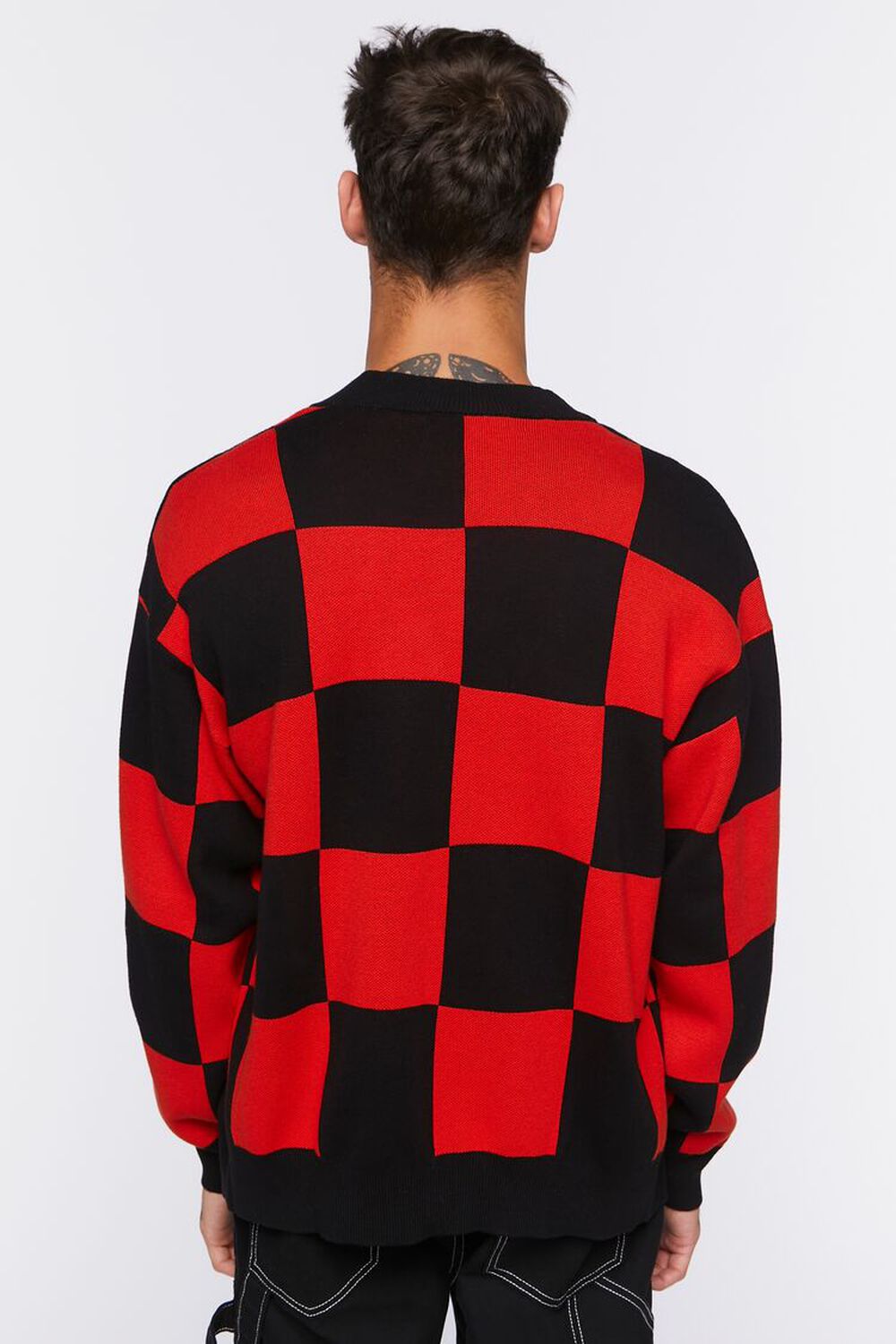 BLACK/RED Checkered Cardigan Sweater, image 3