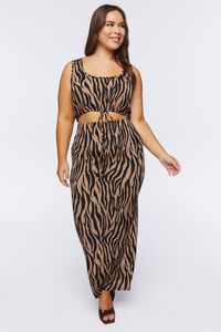 BLACK/BROWN Plus Size Zebra Crop Top & Skirt Set, image 4