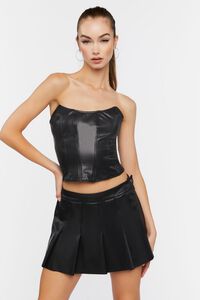 BLACK Faux Leather Pleated Mini Skirt, image 1