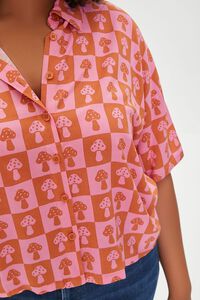 PINK/ORANGE Plus Size Checkered Mushroom Shirt, image 5
