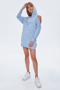 DUSTY BLUE Open-Shoulder Hoodie Dress, image 1