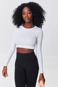 WHITE Active Seamless Long-Sleeve Crop Top, image 1