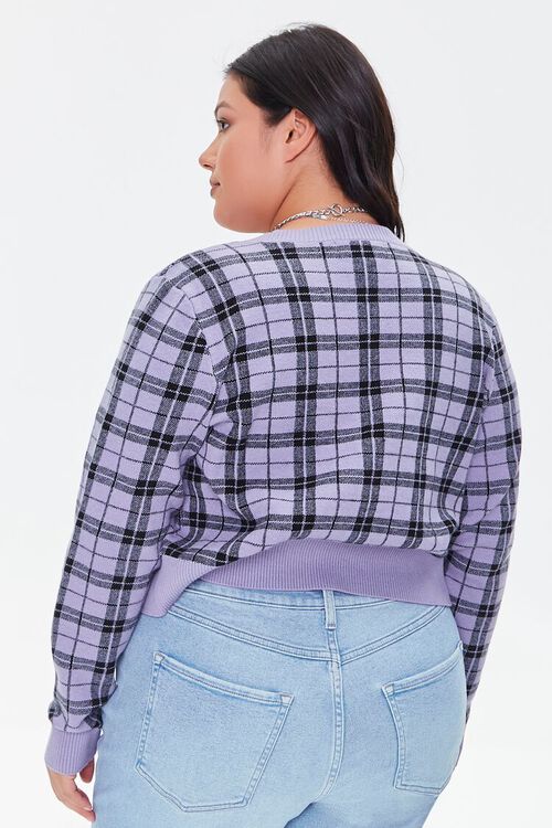 PURPLE/BLACK Plus Size Plaid Cardigan Sweater, image 3