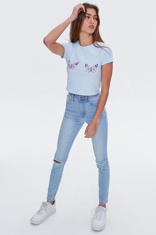 LIGHT BLUE/MULTI Butterfly Graphic Cropped Tee, image 4