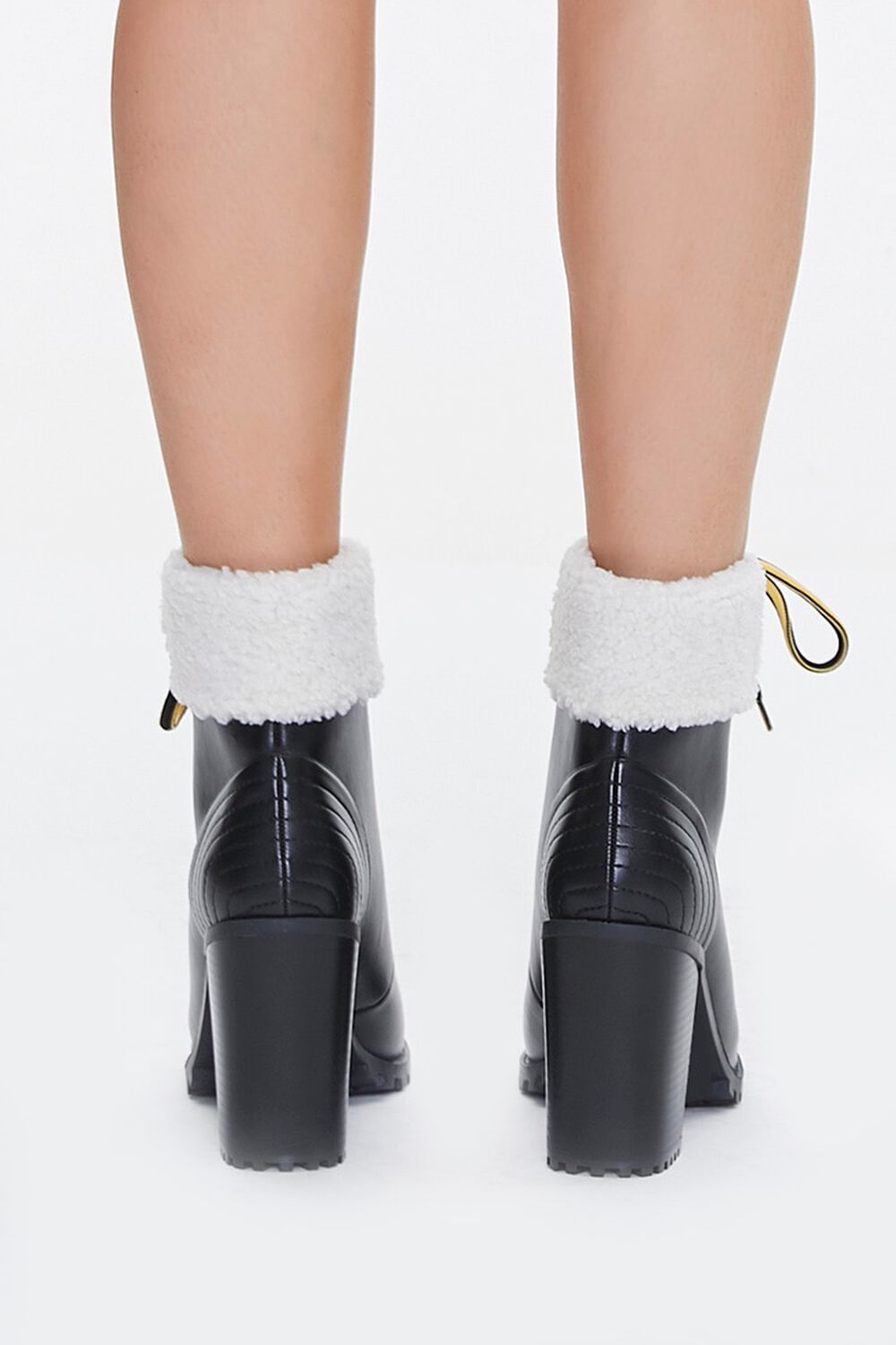 BLACK Faux Leather & Faux Shearling Ankle Boots, image 3