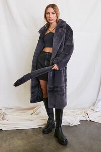 CHARCOAL Faux Fur Longline Coat, image 4