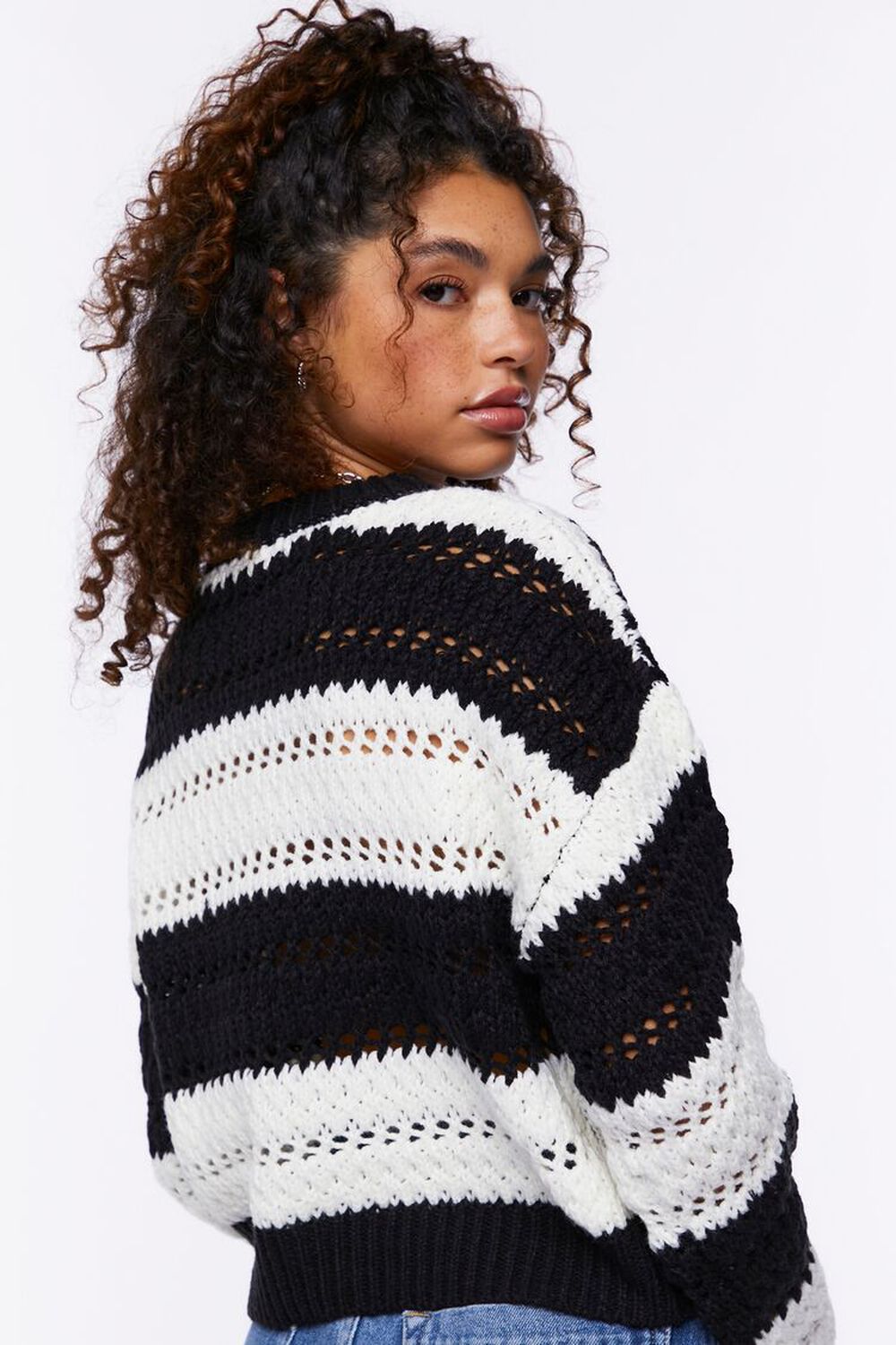 BLACK/CREAM Striped Open-Knit Sweater, image 3