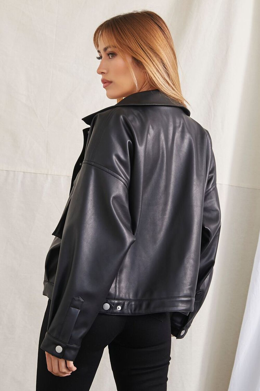 Faux Leather Drop-Sleeve Jacket