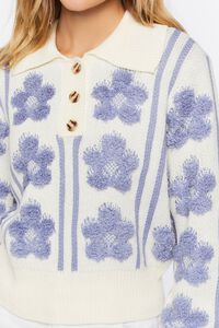 CREAM/BLUE Floral Print Sweater-Knit Top, image 5