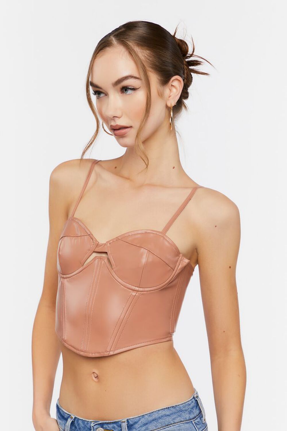 COCOA Faux Leather Cutout Bustier Top, image 2