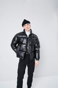 BLACK/YELLOW Nylon Zip-Up Puffer Jacket, image 1