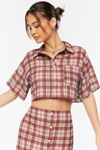 TAN/MULTI Plaid Cropped Shirt & Skirt Set, image 5
