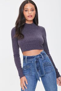 CHARCOAL HEATHER Ribbed Mock Neck Crop Top, image 1