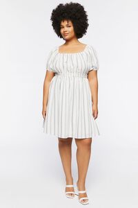 WHITE/BLACK Plus Size Striped Puff-Sleeve Mini Dress, image 4