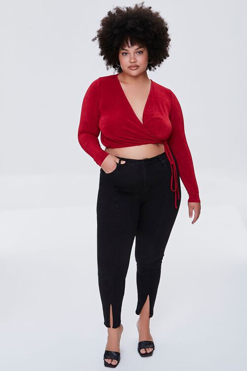 BURGUNDY Plus Size Cropped Wrap Top, image 4