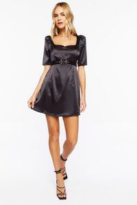 BLACK Satin Belted Mini Dress, image 4
