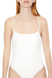 WHITE Ribbed Knit Cami Bodysuit, image 5
