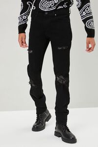BLACK Distressed Paisley Slim-Fit Jeans, image 2
