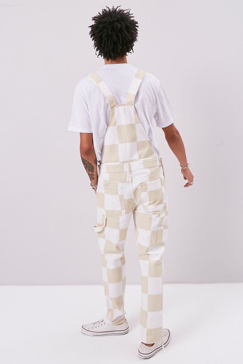 TAUPE/WHITE Checkered Canvas Overalls, image 3