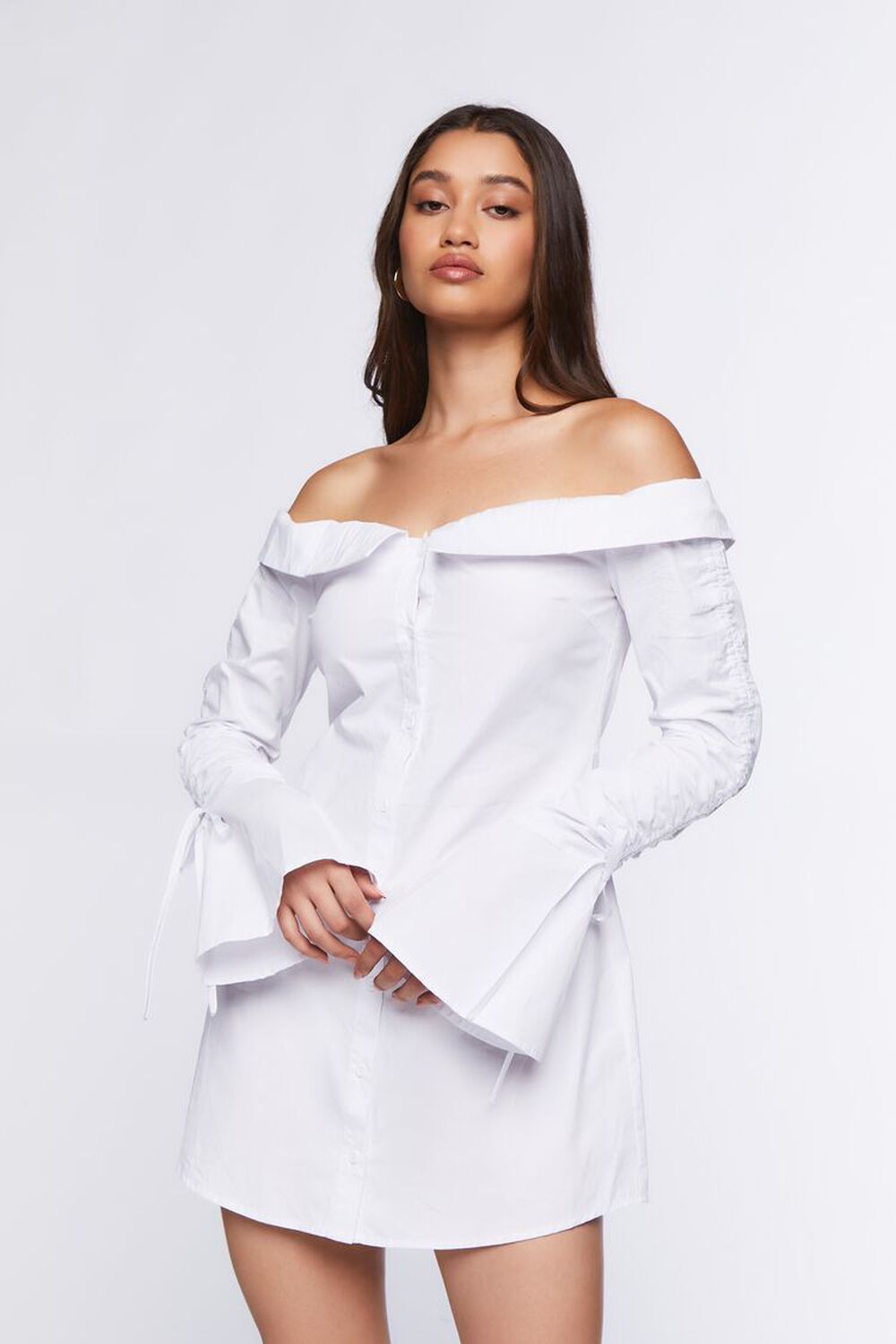WHITE Poplin Off-the-Shoulder Mini Dress, image 1