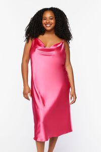 SUPER PINK Plus Size Satin Slip Midi Dress, image 4