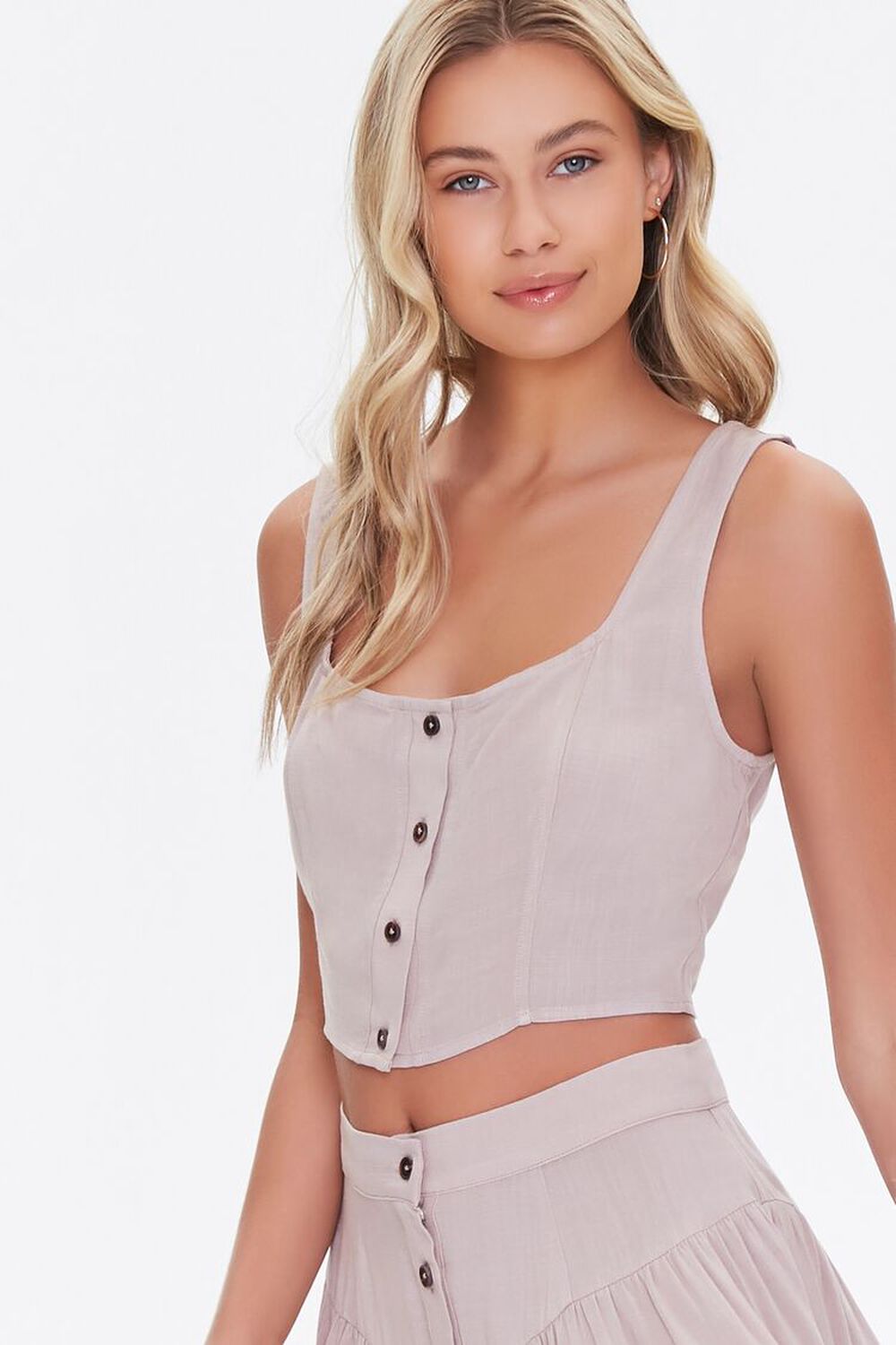 TAUPE Cropped Button-Front Tank Top, image 1